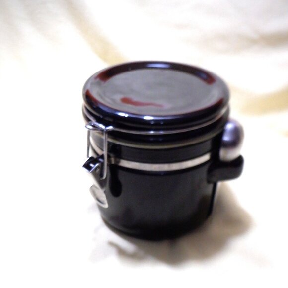 ~~~ Ceramic CANISTER / Metal Spoon ~~~  with Wire Bail Hock Closure - Picture 1 of 1